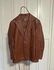 Vintage Brown Leather Blazer In Saddle Brown From 1970s Mens Size 42