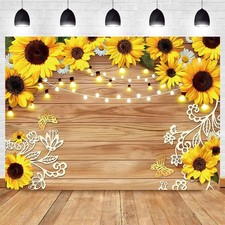 Yongqian Rustic Sunflower Photography Backdrop Farmhouse Floral 7x5ft, Yellow
