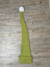 New Hand Knitted Bright Green Acrylic Faux Christmas Cap Hat W/ PomPom Adult