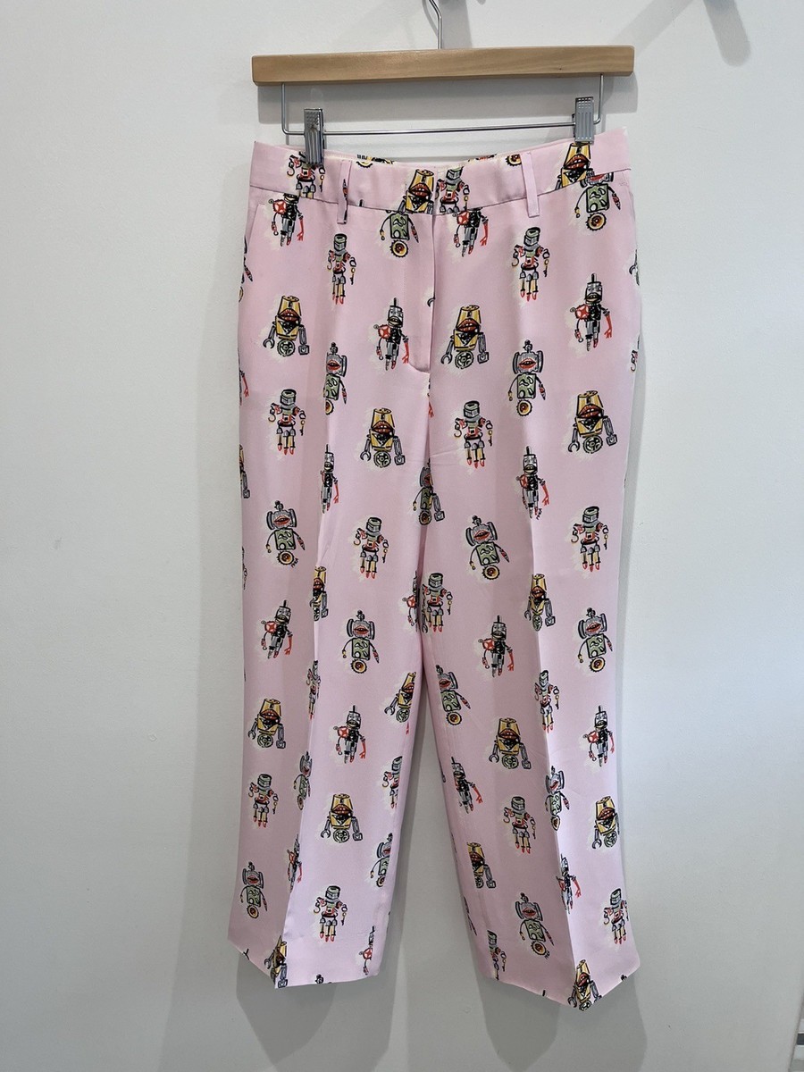 Prada Pink Silk Robot Print Cigarette Pants Graphic Print Size Small IT40