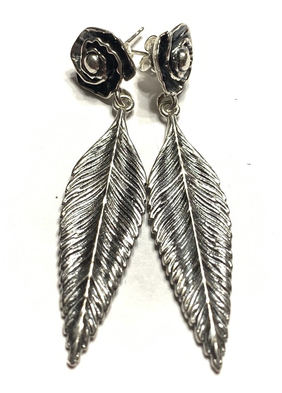 NWOT Or Paz Sterling Silver 925 Leaf Dangle Stud Earrings Made In Israel PZ / Au