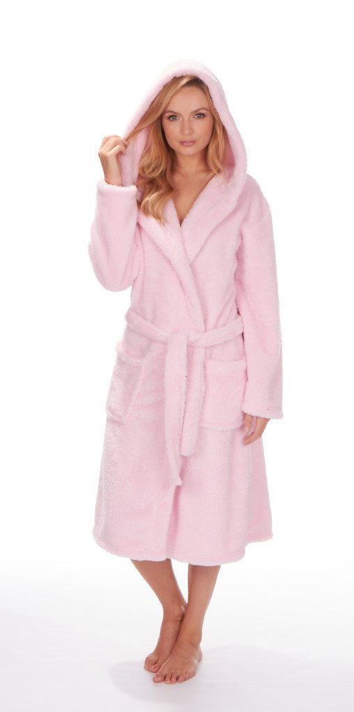 Ladies Fleece Super Soft Dressing Gown Hooded Robe Snuggle Wrap Sizes S M L XL eBay