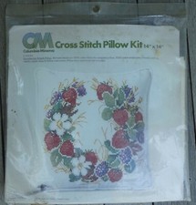 Columbia Minerva Cross Stitch Pillow Kit 14" X 14" Sealed 1978 Strawberries 6779