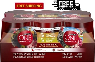 Purina ONE Natural Gravy Wet Dog Food Variety Pack, Tender Cuts, 13 Oz 6 Cans