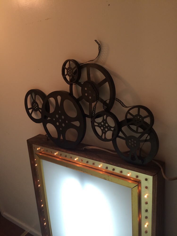 Film wheels rustic Metal Home Theater Cinema System Popcorn Stand Movies Wall