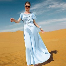 Dubai Women Satin Long Dress Abaya Evening Kaftan Muslim Robe Elegant Gown Prom