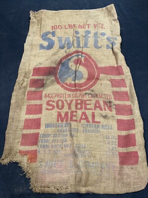 Vtg Swift s Soybean Meal Empty Burlap Sack Bag