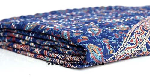 Elephant Mandala Print Kantha Quilt Bedspread Queen Size Blue Indian Bedding - Foto 3 di 4