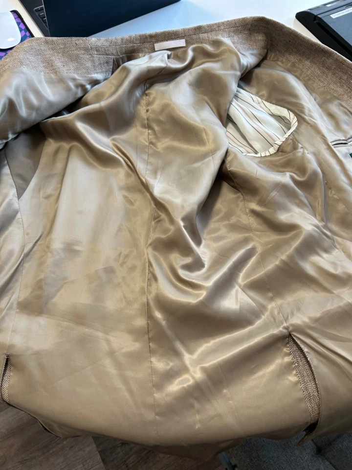 Ralph Lauren EUC beige linen herringbone tweed double vent blazer jacket 44L - Image 4 of 4