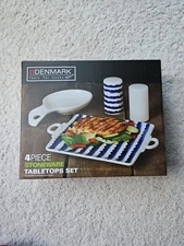 NEW NIB Blue & White Dishwasher Safe Stoneware 4 Pc Tabletops Set DENMARK
