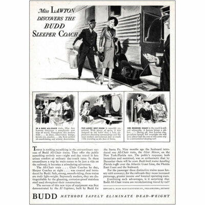 1939 Budd: Miss Lawton Discovers the Budd Sleeper Coach Vintage Print Ad