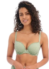 FREYA CHECK IN KHAKI UNDERWIRE MOULDED BIKINI TOP SIZE 30E / 8E