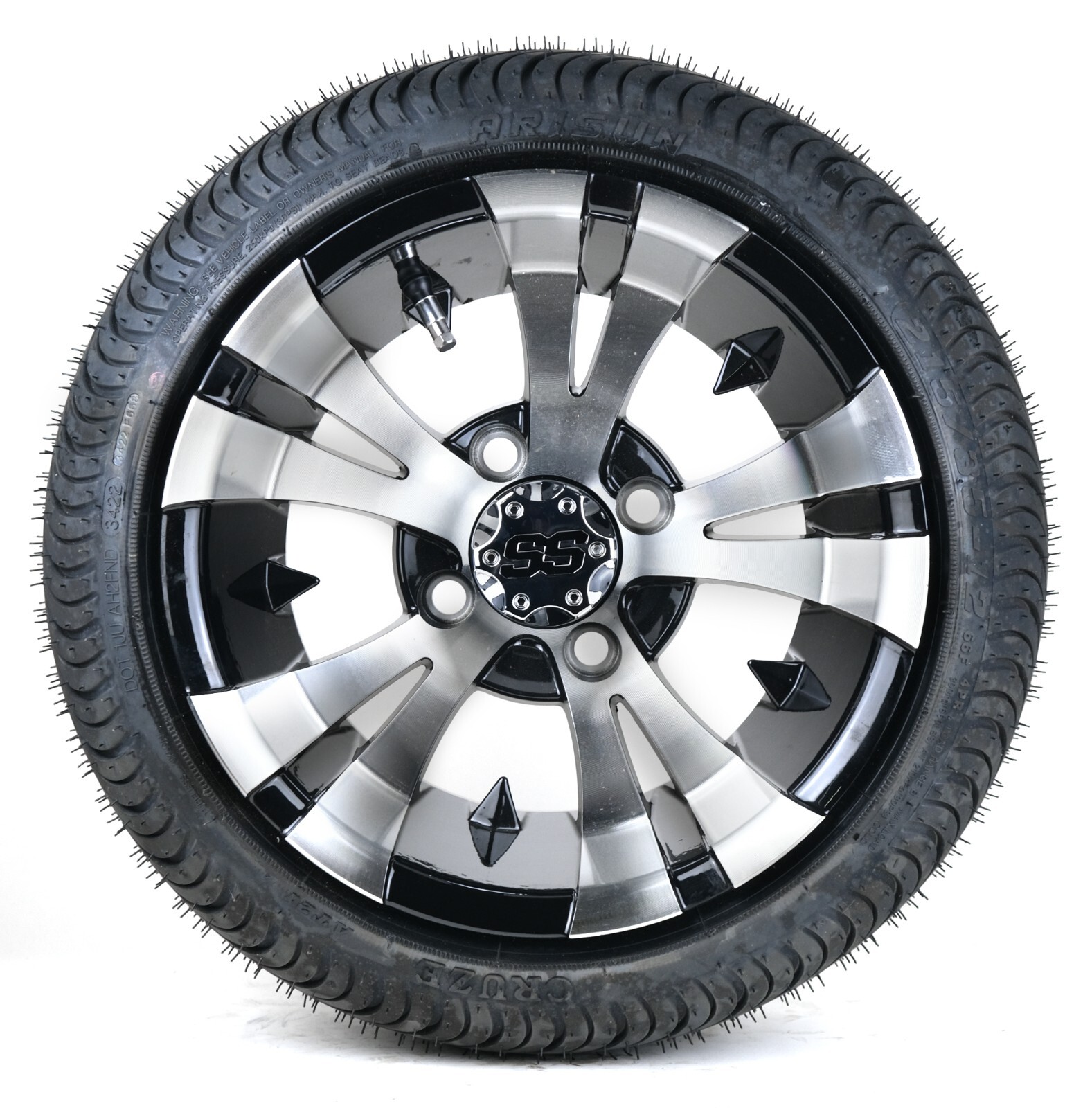 Set of 4 12" Black Machine Face Golf Cart Wheels & 215/35-12 Tires EZGO Club Car