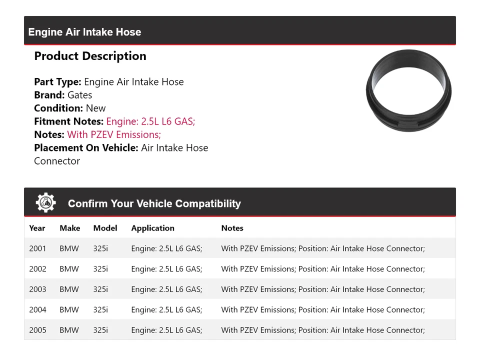 Manguera de admisión de aire para motor BMW 325i 2001-2005 manguera de admisión de aire conector puertas Foto 2 de 3