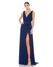 Mac Duggal 55283 SLEEVELESS V-NECK CHIFFON GOWN Sz 12 Midnight