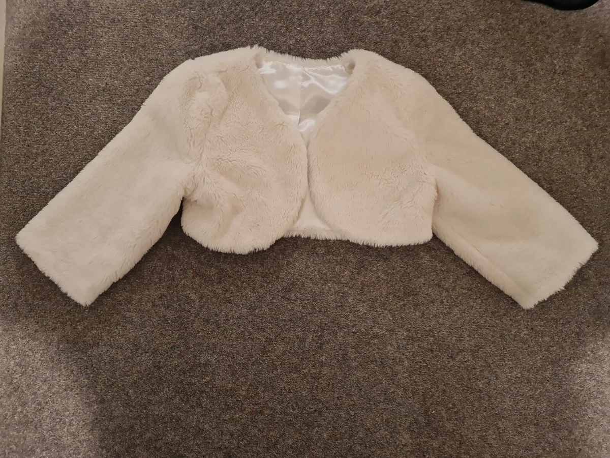 5 6 Faux Fur Girls Occasion Christmas Wedding Cream Bolero