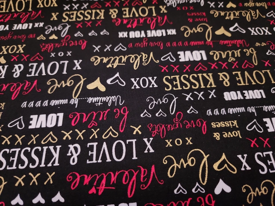 3/4 Yd Cherish Cotton Fabric Metallic Hearts Words Love Kanvas  Bolt End  - Image 2 of 2