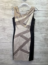 Sangria Dress 8 Womens Cream Black Sating Sleeveless Zip Evening Wear