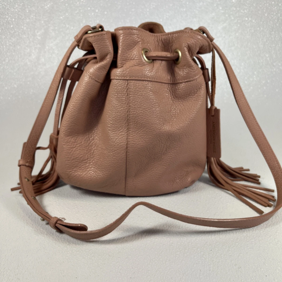 American Eagle Leather Suede Drawstring Bucket Purse Lite Pink