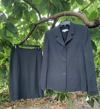 Garfield Womens Four-Button Two Pocket Jacket Skirt Suit Gray Stripe Made in USA