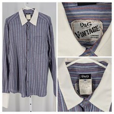 Dolce Gabbana Y2K D&G Lmtd Ed Thrash Chambray Pinstripe Indigo FrenchCuff Shirt