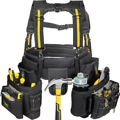 BRAVEX Carpenter Electrician Tool Belt with Suspenders Y-Style 5 Combo Apron Tool Pouch