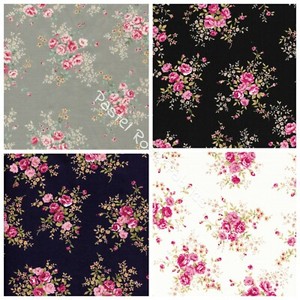 Vintage Pink Roses Bunch On Ivory Black Navy Silver 100 Cotton Fabric Ebay