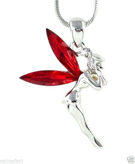 Swarovski Crystal Tinker Bell Fairy Red Pendant Necklace