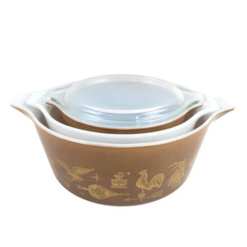 Vintage Pyrex Early American Heritage Nesting Casserole Bowl Dishes 473 474 475