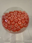 Vintage Murano Style Millefiore Glass Paperweight Red White Canes Unsigned