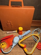 Vintage Fisher Price Medical Kit Playset Brown Carrying Case Doctor Set 1977