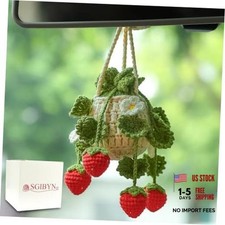 Crochet Hanging Plant for Car,Car Decorations Olive Green Leaves Strawberry
