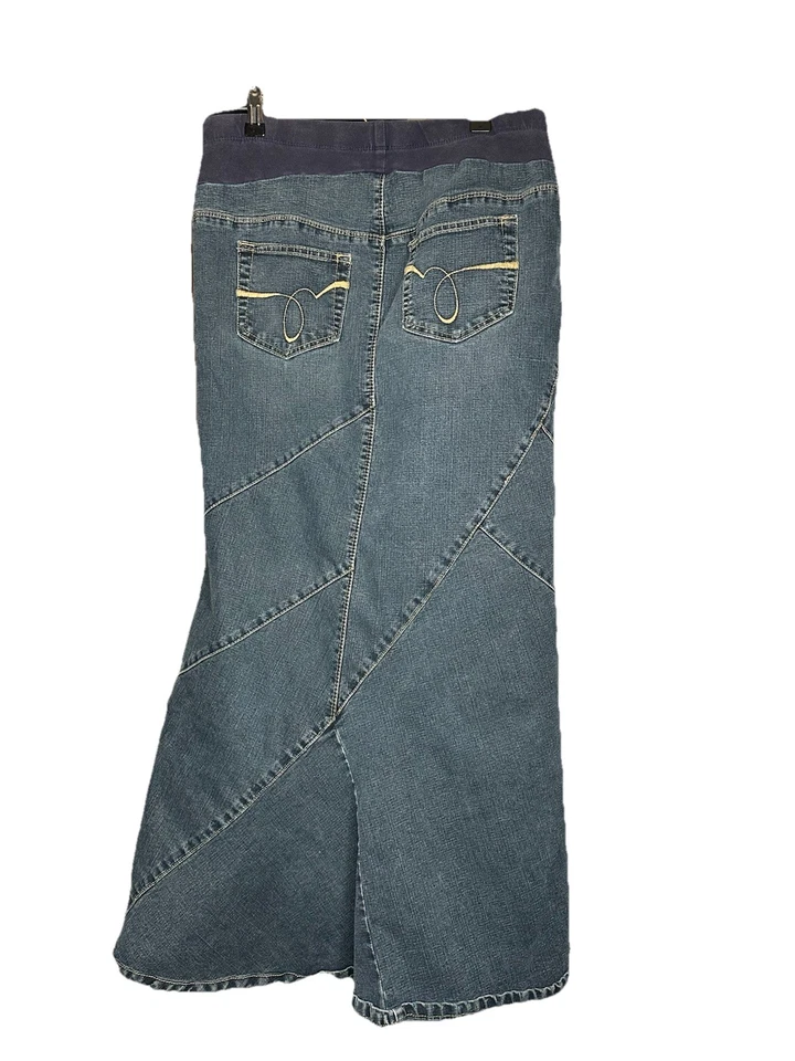 Motherhood Maternity A-Line Trumpet Jean Skirt Belly Panel Medium Boho Hippie - Image 3 of 4