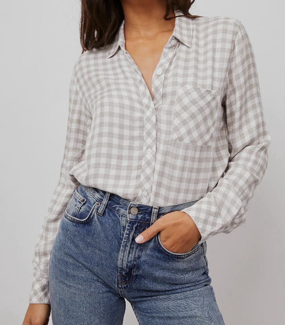 Rails Checkered Flannel Blouse Luxury Designer Cream Classic Lightweight