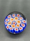 Multi-Color Floral Blue Glass Paperweight w/Light Base