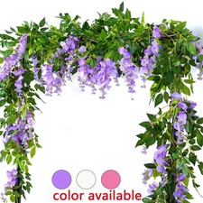 2X 7FT Artificial Wisteria Vine Garland Plant Foliage Trailing Flower Home Decor
