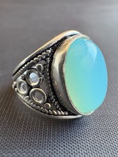 925 Sterling Silver Ring Aqua Blue Chalcedony Stone Ring Handcrafted Size 5.5US
