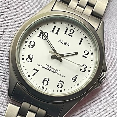 SEIKO ALBA V5010BV0 Titanium Quartz Watch Mens Silver Dial Timepiece