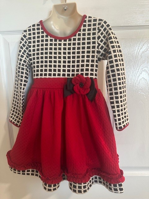 Bonnie Jean Size 4 Girls Long Sleeve Red-Black Dress With Bow. SALE!!