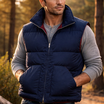Montgomery Ward Puffer Sleeveless Full-Zip Vest Men's Size XL Navy Blue/Burgundy