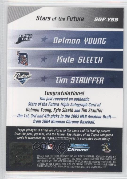 2004 Bowman Chrome Refractor Tim Stauffer Delmon Young #SOF-YSS Rookie Auto RC - Image 2 of 2