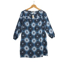 New Loft Medallion Print Shift Dress size Small Petite Blue