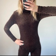Frederick's of Hollywood Bodycon Velvet Cheetah Mock Neck Bodysuit Size M