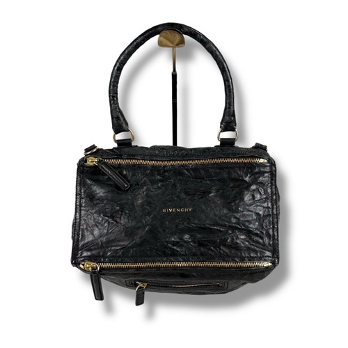 GIVENCHY Pandora Medium 2Way Shoulder Bag Crinkled Leather Crossbody Strap Black