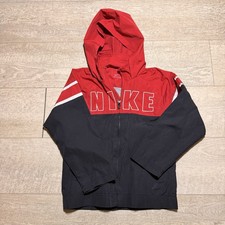 Nike Youth Size 6 Hooded Windbreaker Jacket Red Black Full Zip