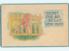 Pre-Linen CUTE GIRL GETS HER DRESS CAUGHT ON PICKET FENCE : clearance HL2569