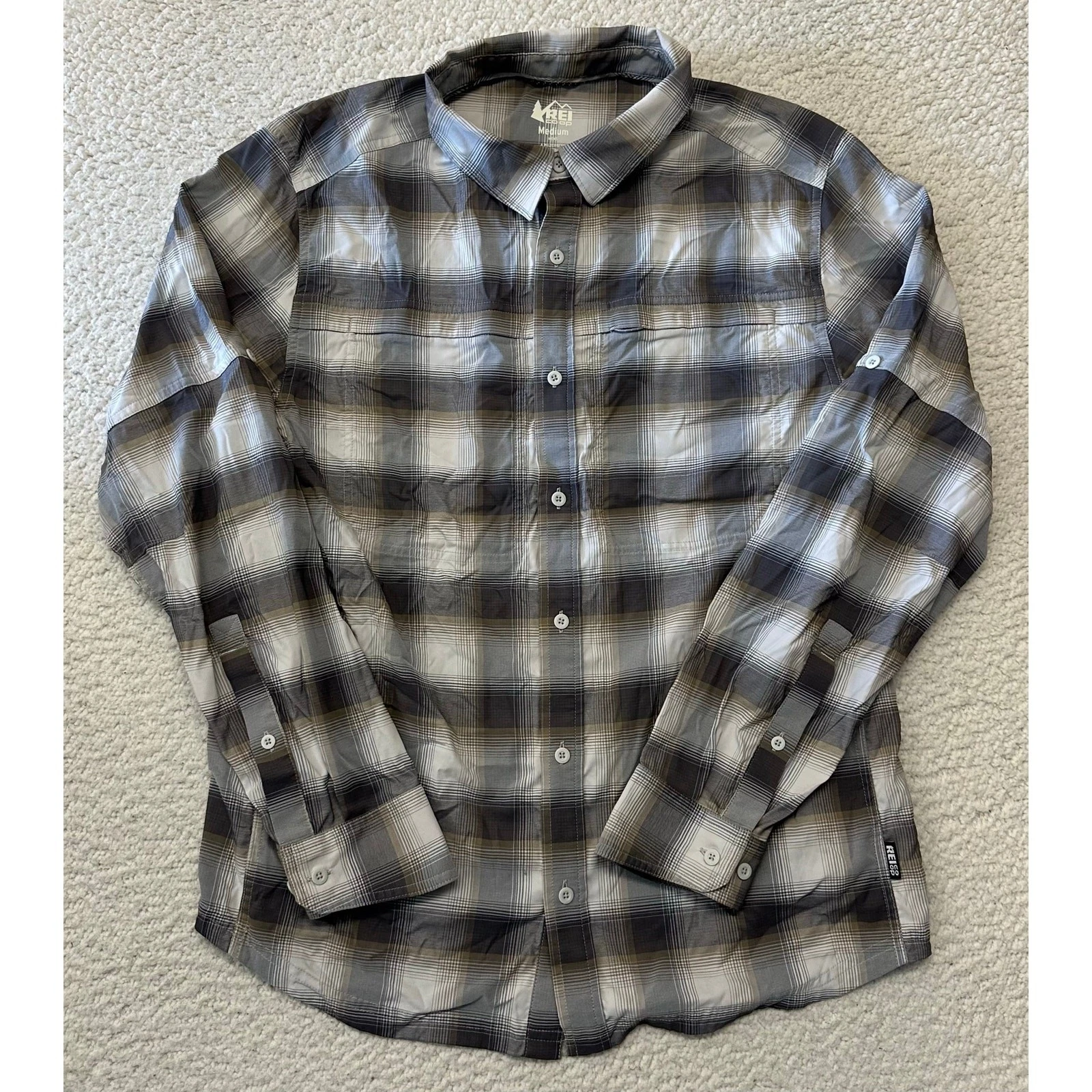 REI Mens Long Sleeve Button Down Hiking Shirt Medium