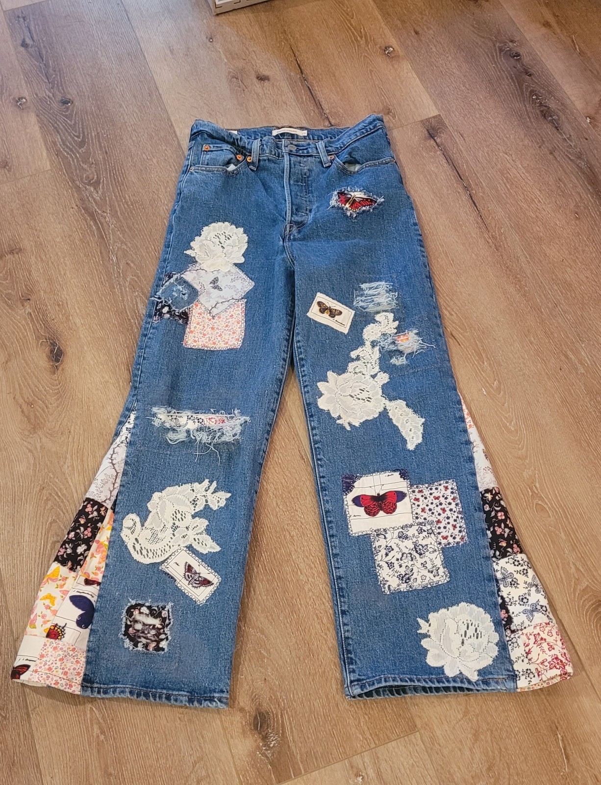 Levi's Ribcage Upcycled Patchwork Custom Bell Jea… - image 5