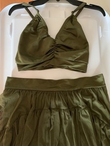Adult Large Olive Lyrical Dance Costume 2 Piece High Low Skirt Attached Short