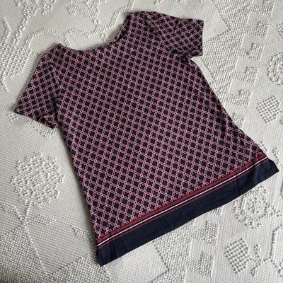 Izod women s size medium red white and blue geometric pattern twist back top